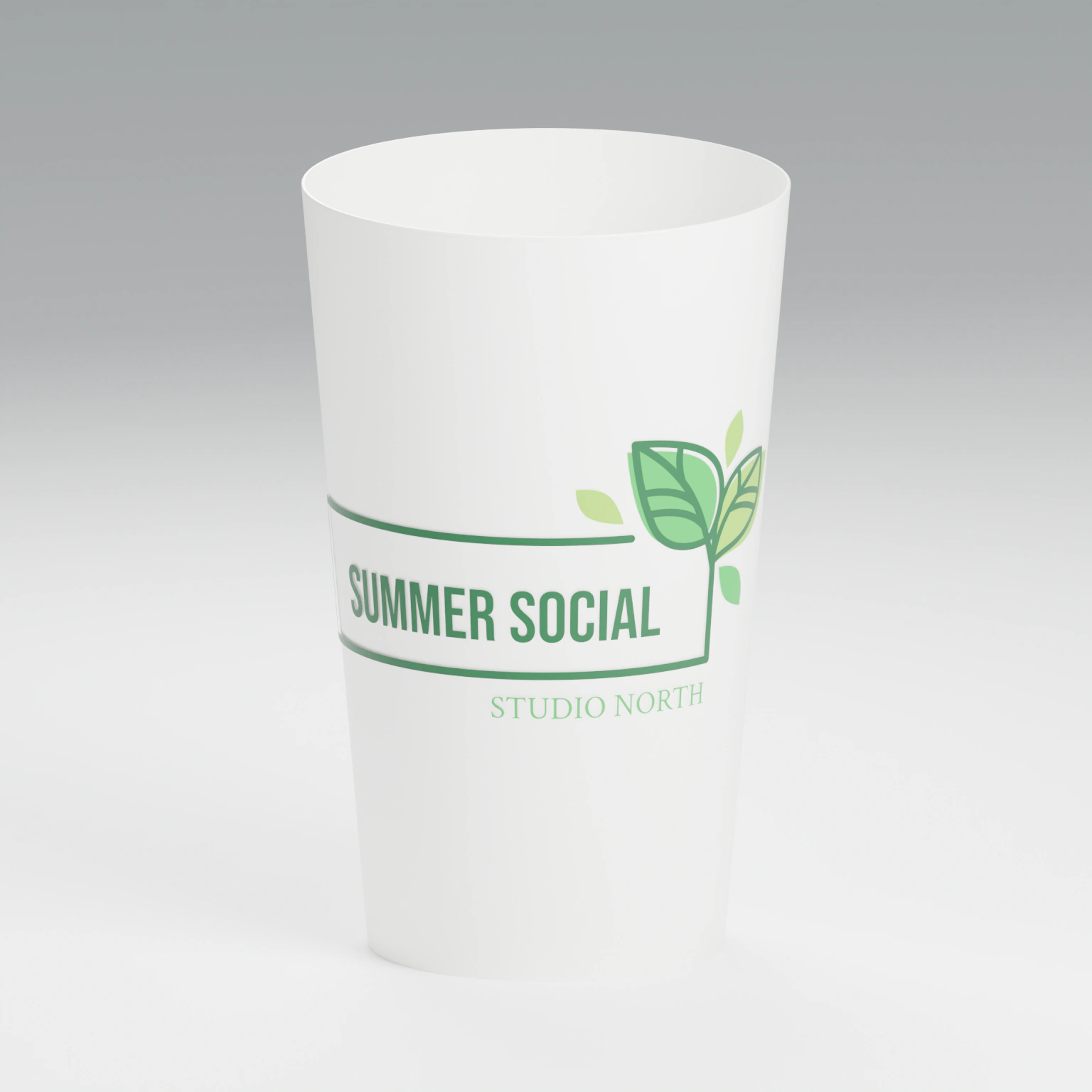 White ECO 30 cup personalised with the leaves and frame design