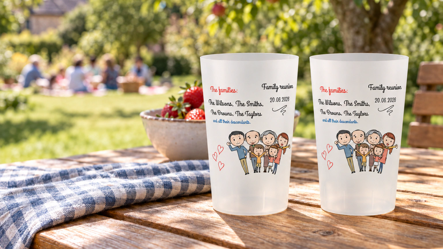 Personalised ECO 30 cups for family & friends in an event setting