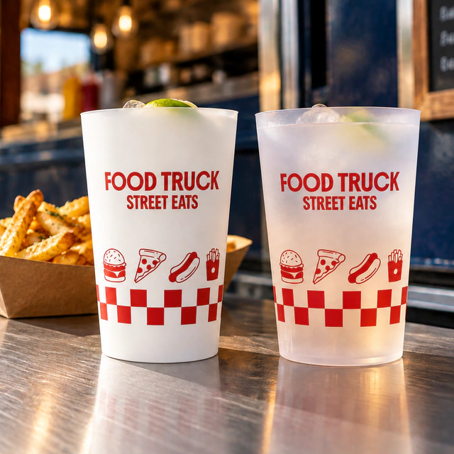 Personalised ECO 30 cups for food & hospitality in an event setting