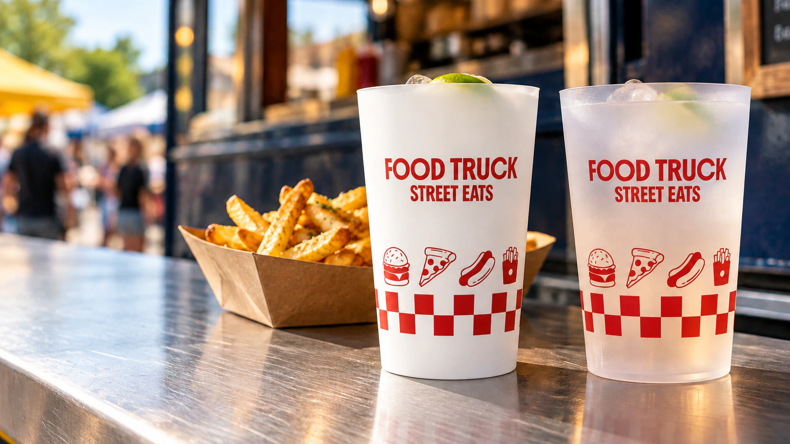 Personalised ECO 30 cups for food & hospitality in an event setting