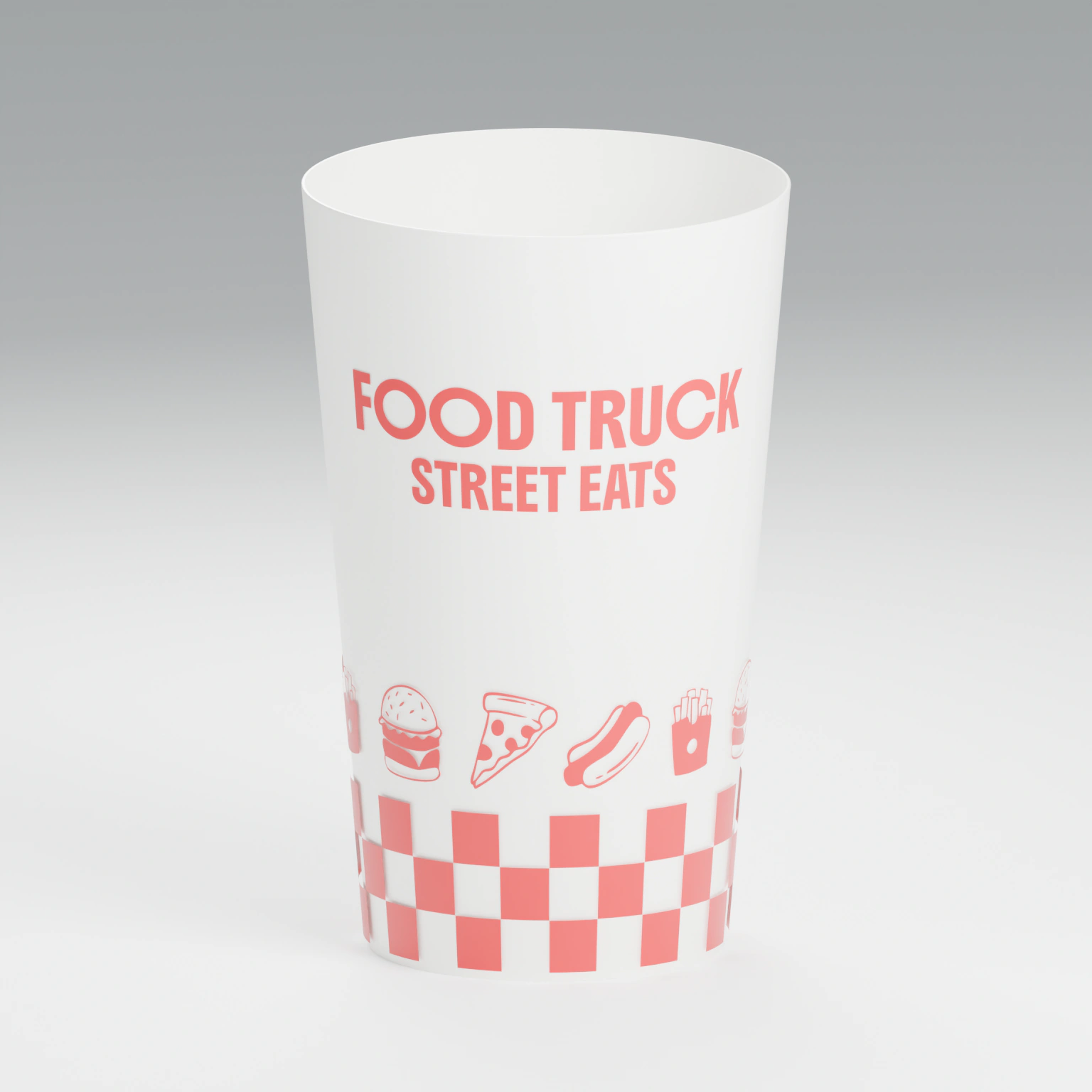 White ECO 30 cup personalised with the food truck design