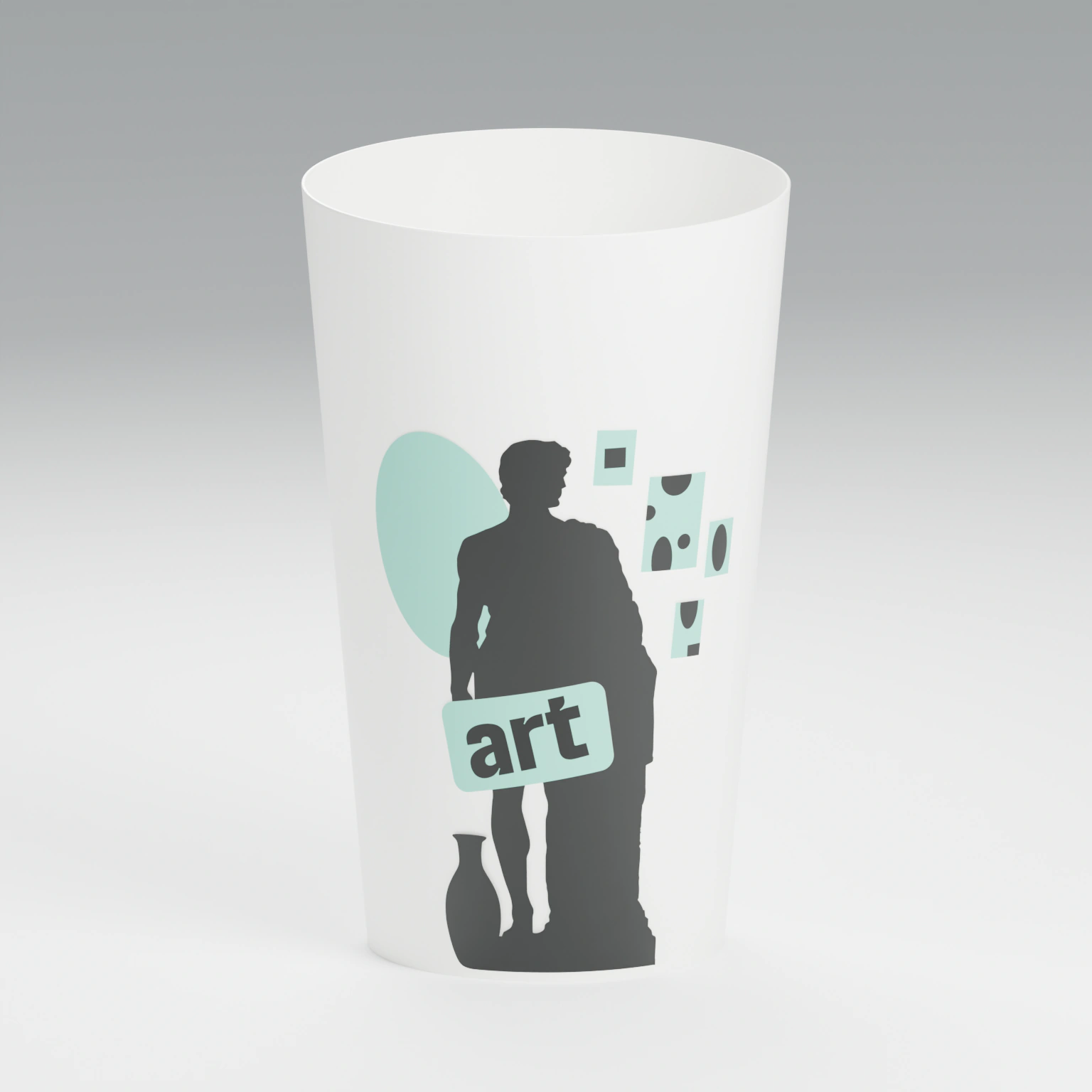 White ECO 30 cup personalised with the museum design