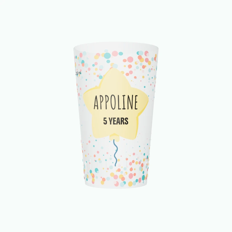 Children's balloon birthday design on a cup