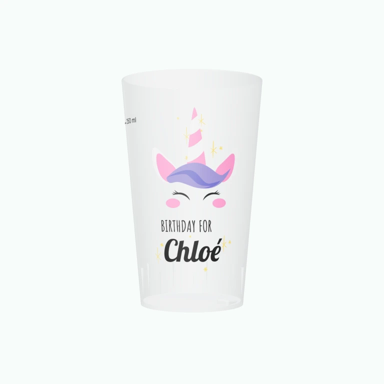 Unicorn birthday design on a cup