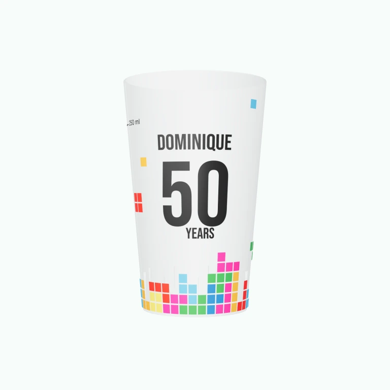Retro arcade birthday design on a cup