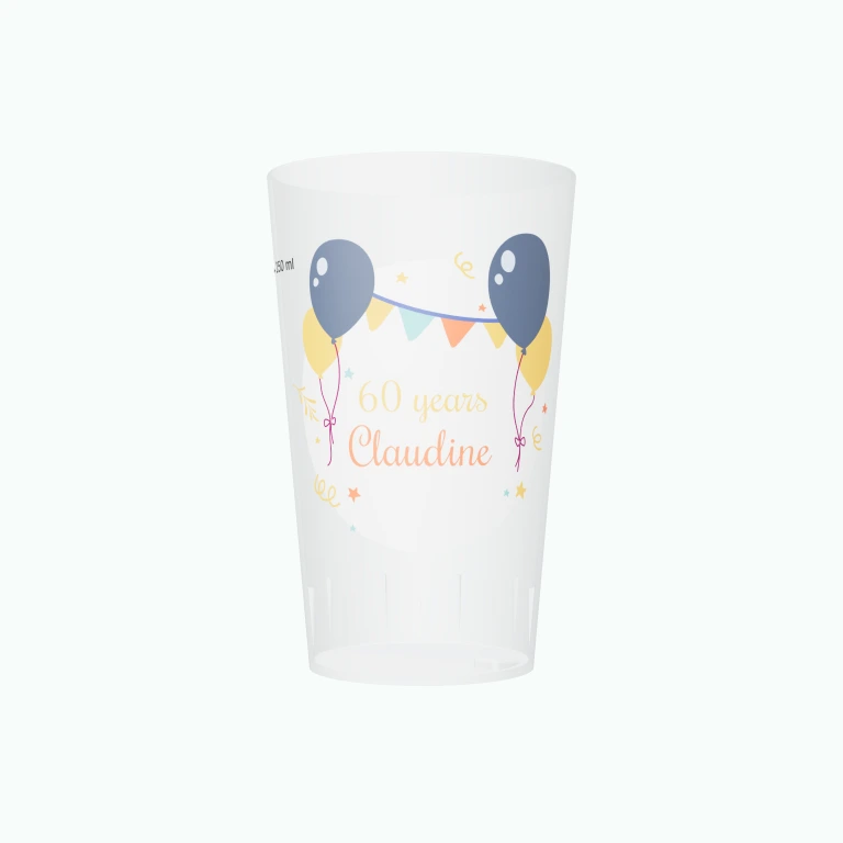 Festive birthday balloons design on a cup