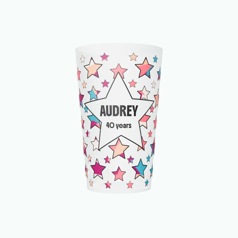 Colourful birthday stars design on a cup