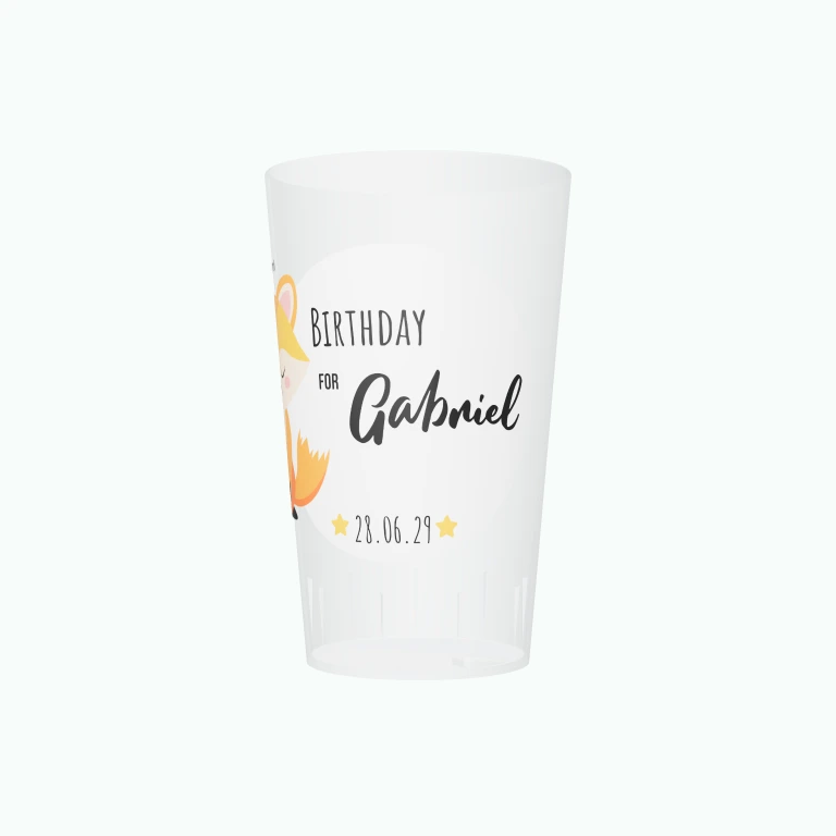 Fox birthday design on a cup