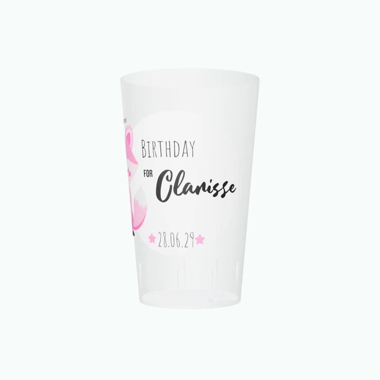 Pink fox birthday design on a cup
