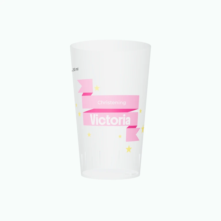 Star banner christening design on a cup