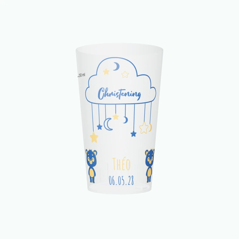 Starry sky christening design on a cup