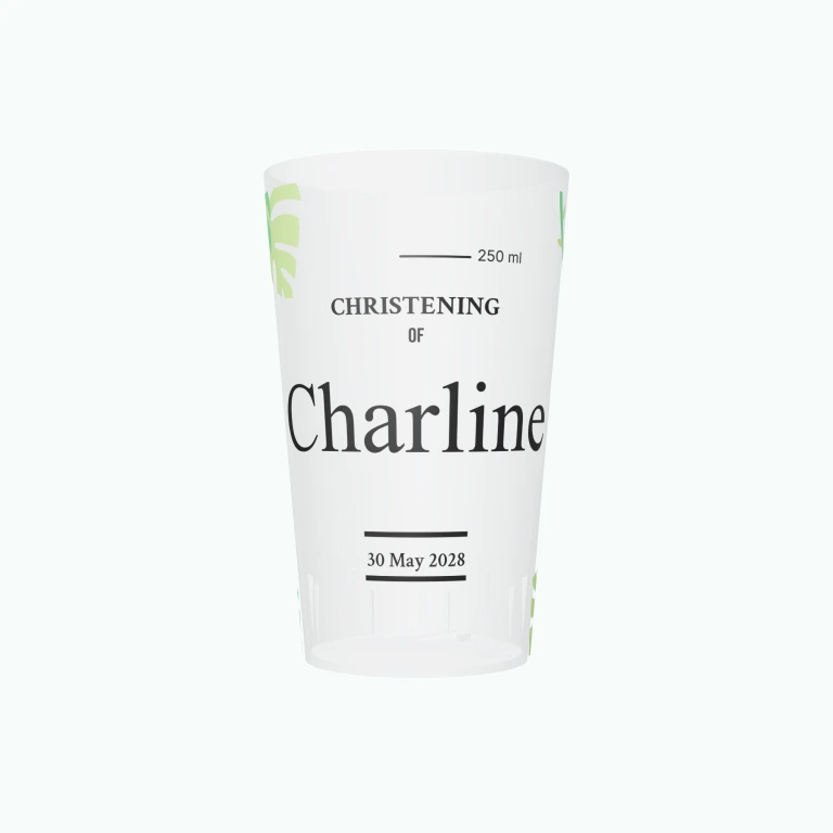 Jungle christening design on a cup