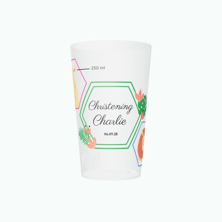 Tropical christening design on a cup