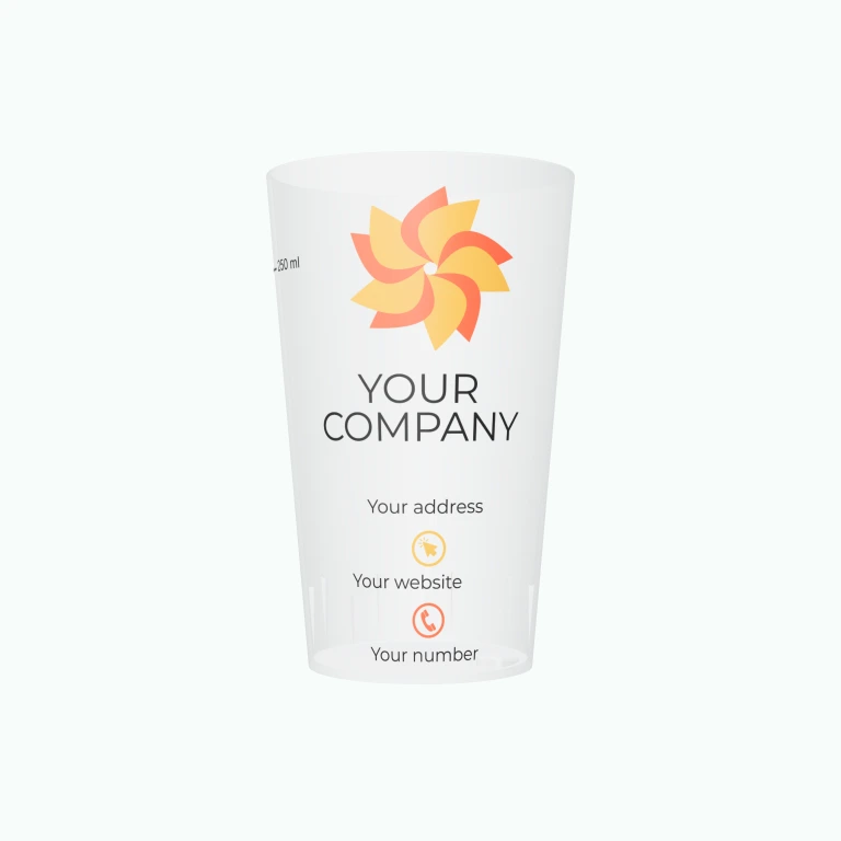 Colourful business card design on a cup