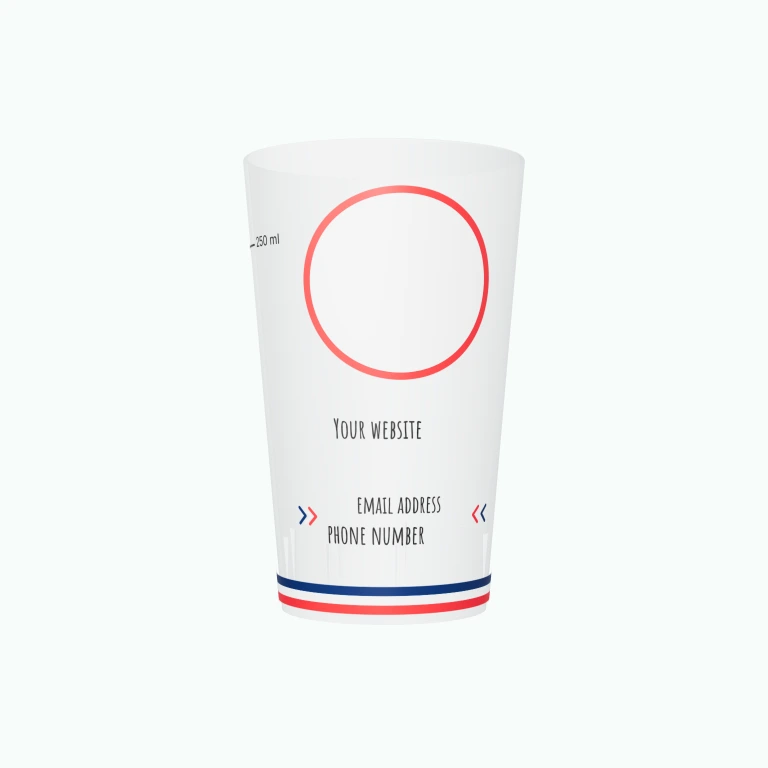 Tricolour business card design on a cup