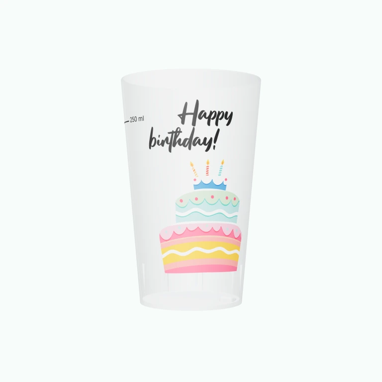 Celebration cake design on a cup