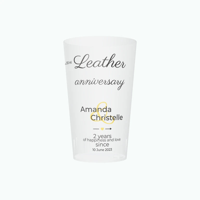 Leather wedding anniversary design on a cup