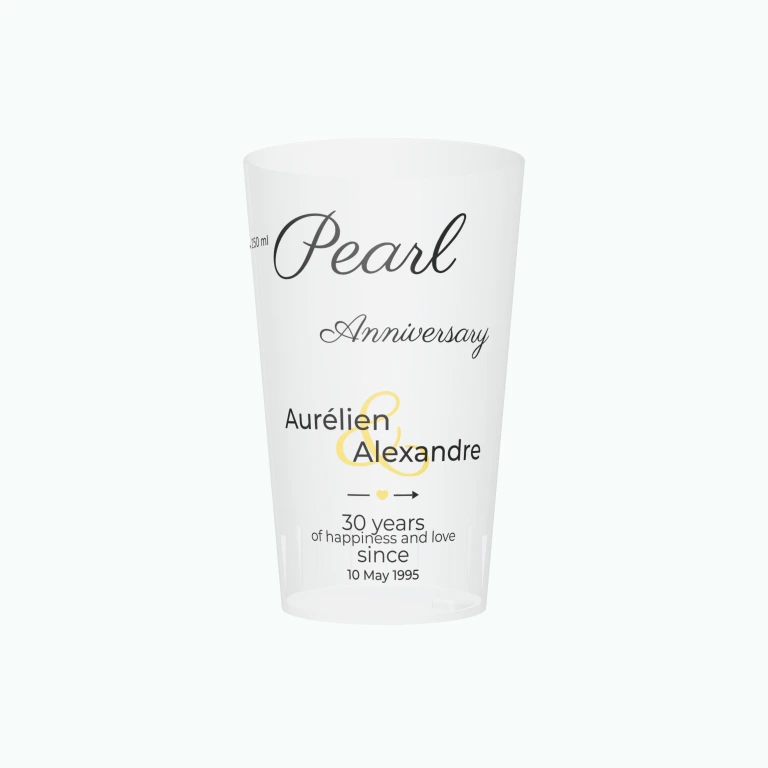 Pearl wedding anniversary design on a cup