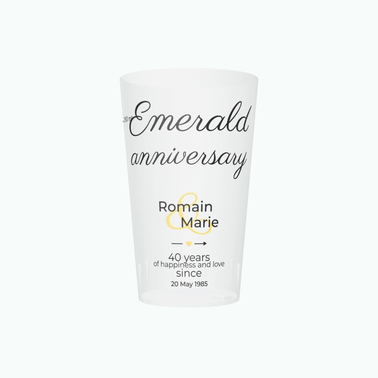 Emerald wedding anniversary design on a cup