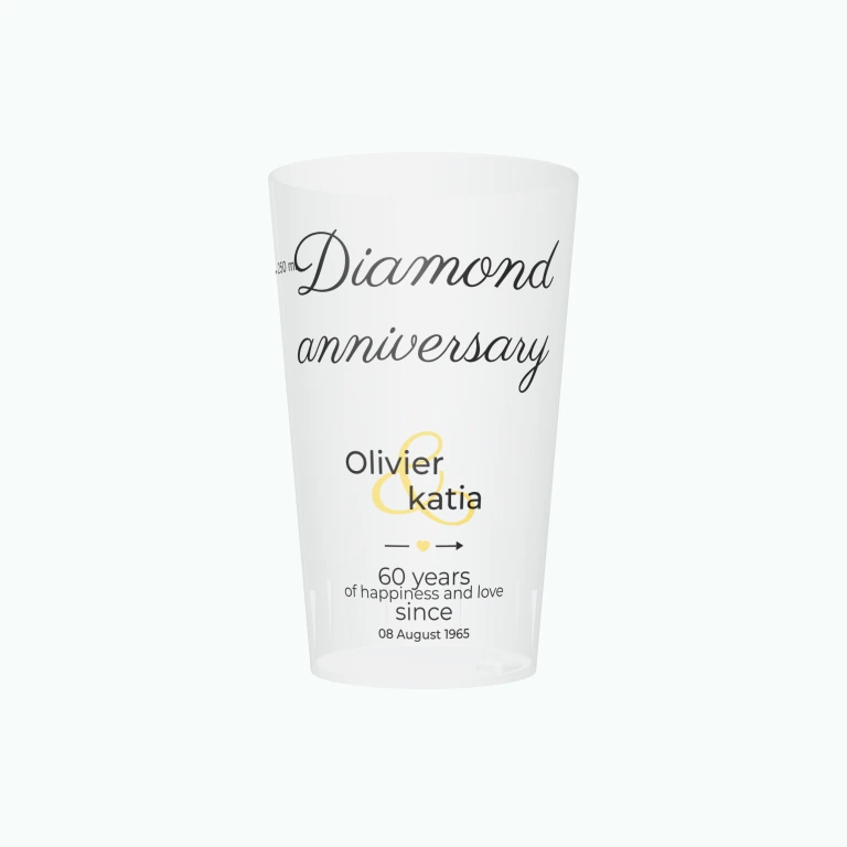 Diamond wedding anniversary design on a cup