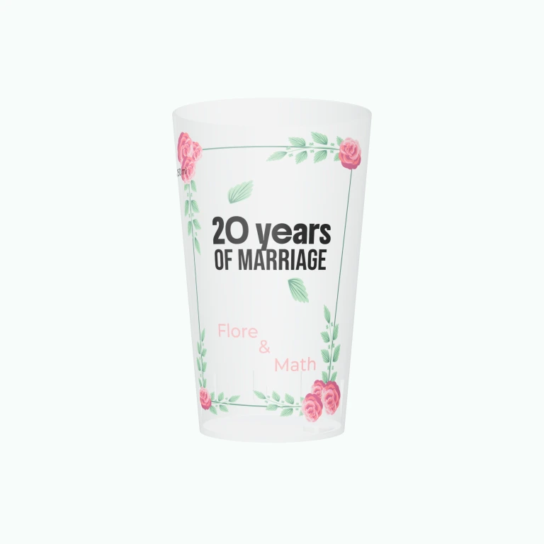 Floral wedding anniversary design on a cup
