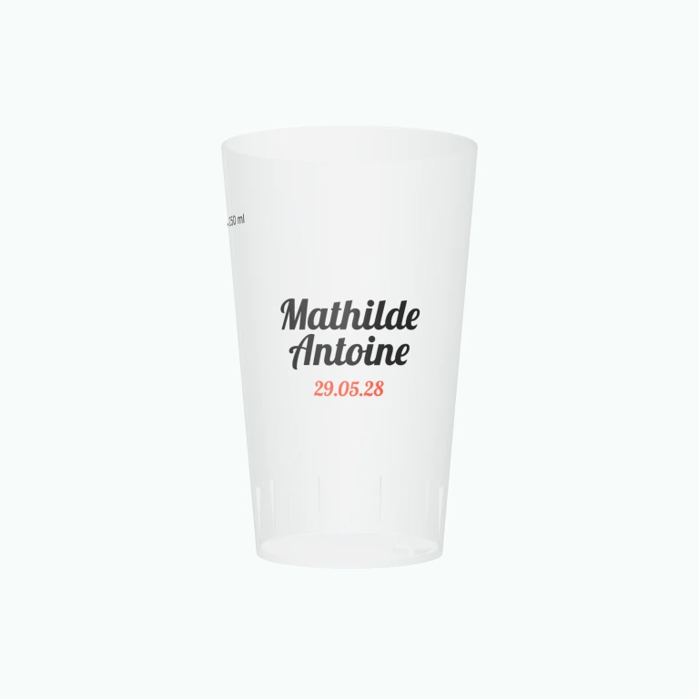 Red heart wedding design on a cup