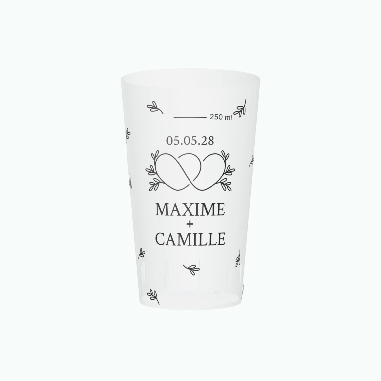 Leaf-crossed hearts design on a cup