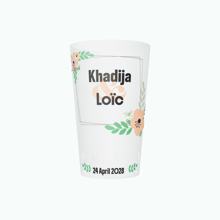 Floral wedding frame design on a cup
