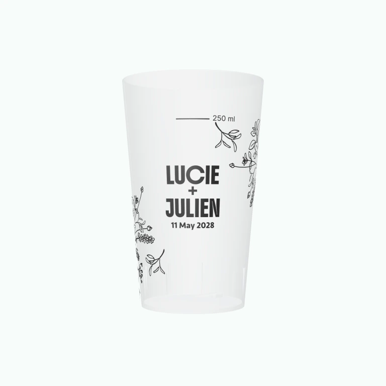 Wedding floral composition design on a cup