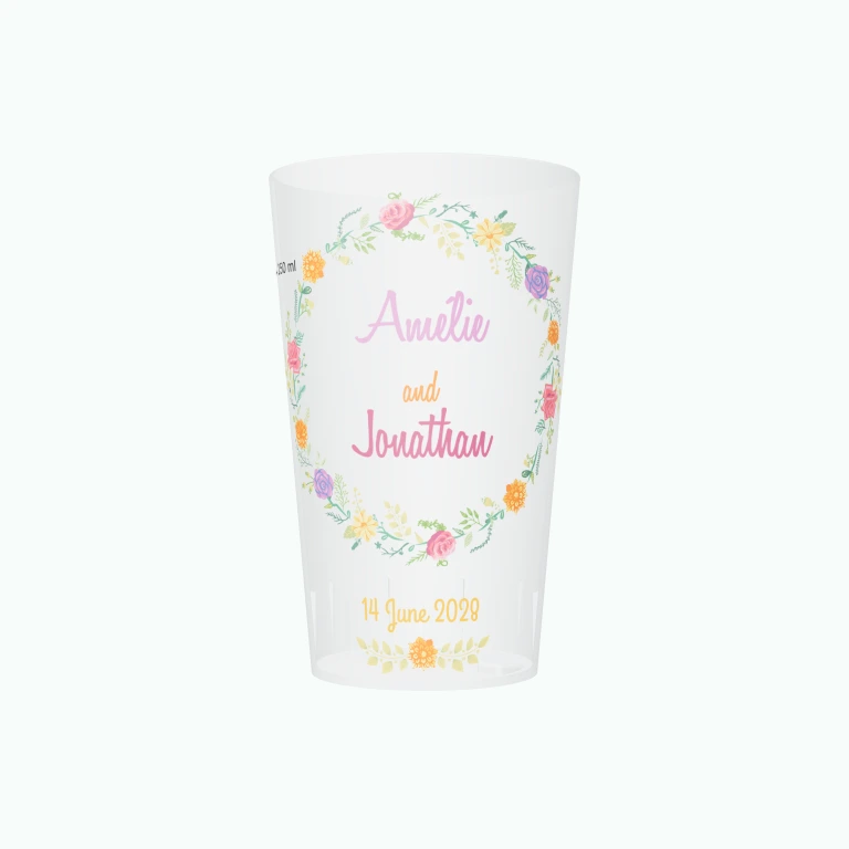 Autumn wedding wreath design on a cup