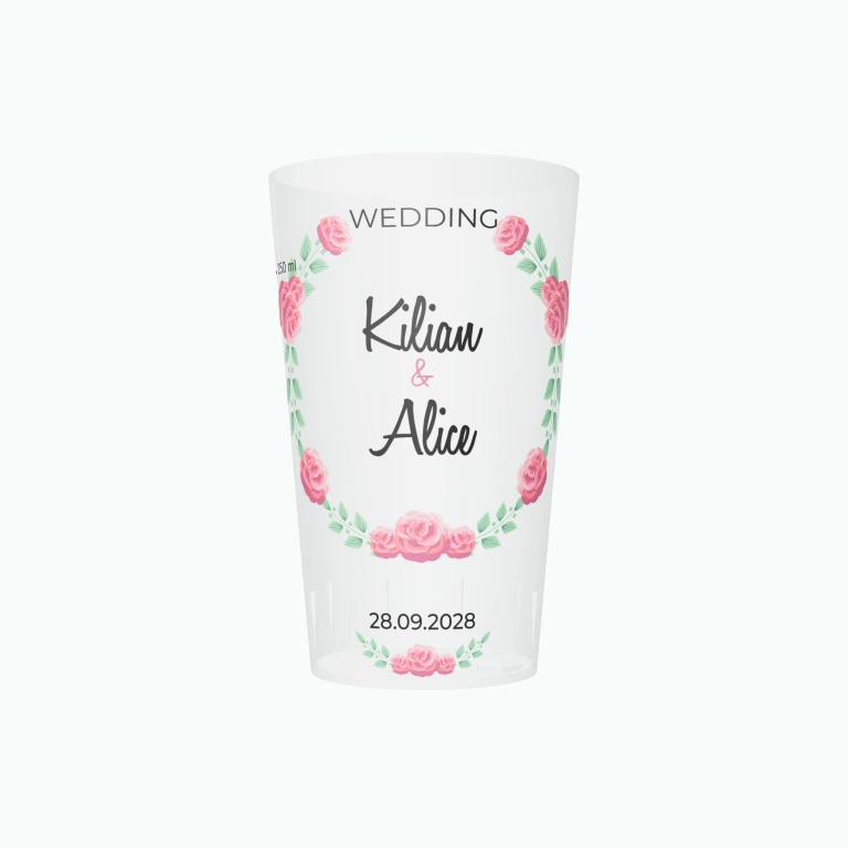 Rose wedding wreath design on a cup