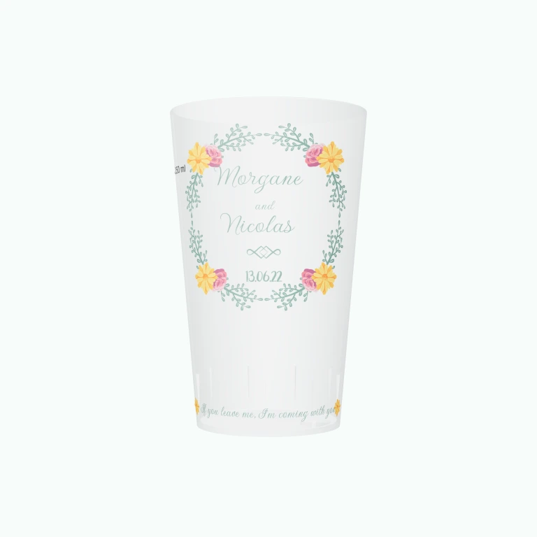 Funny wedding wreath design on a cup