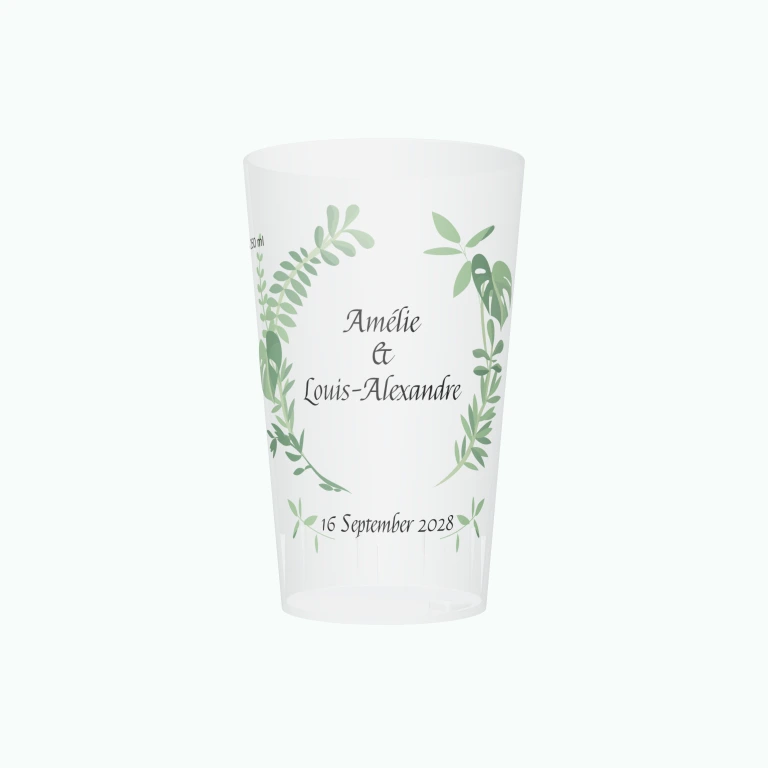 Botanical wedding wreath design on a cup