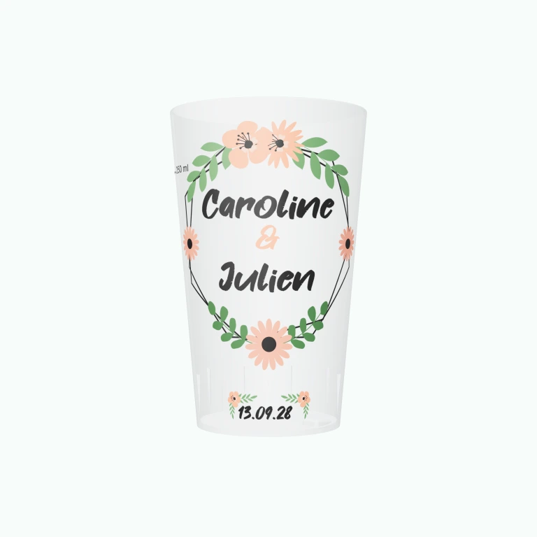 Romantic wedding wreath design on a cup