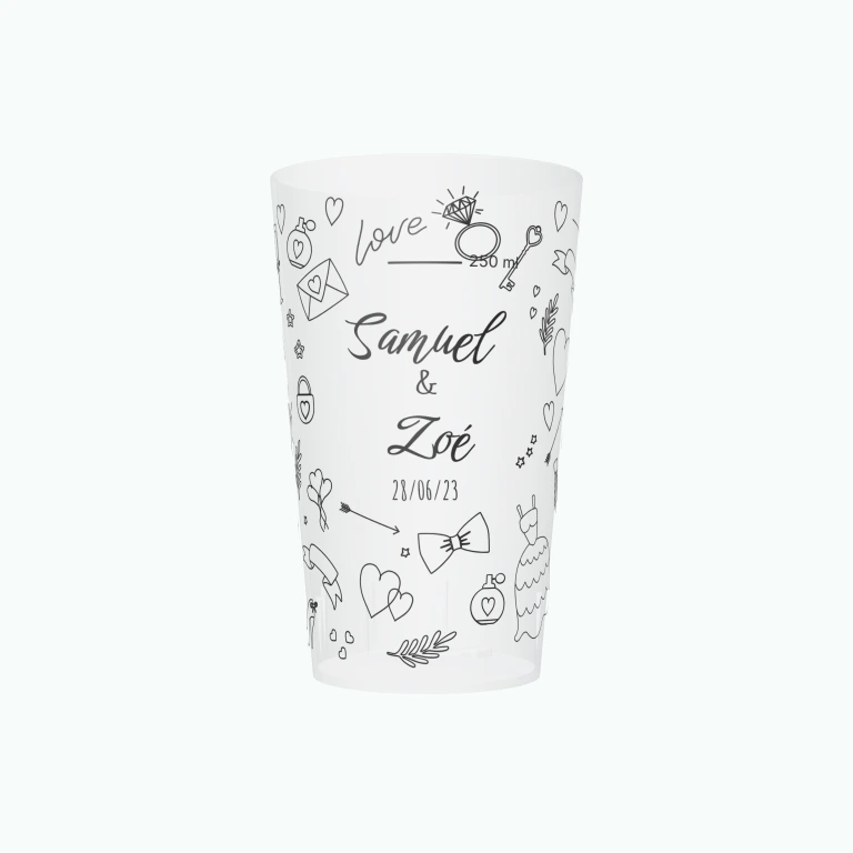 Hand-drawn wedding design on a cup