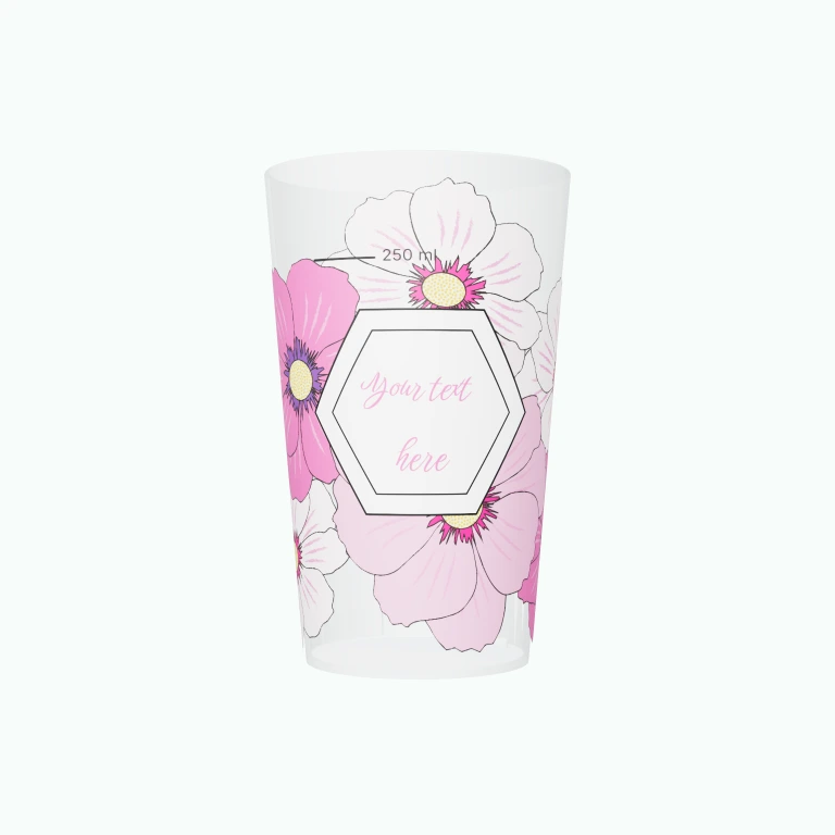 Pink wedding flowers design on a cup