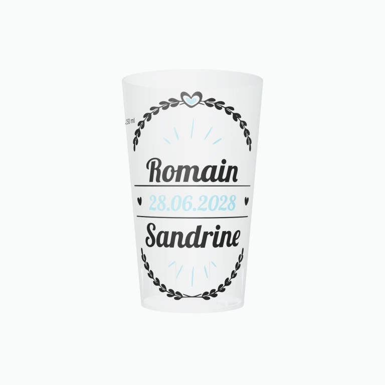 Blue wedding laurels design on a cup