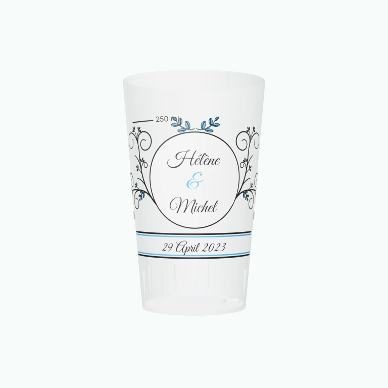 Vintage wedding medallion design on a cup