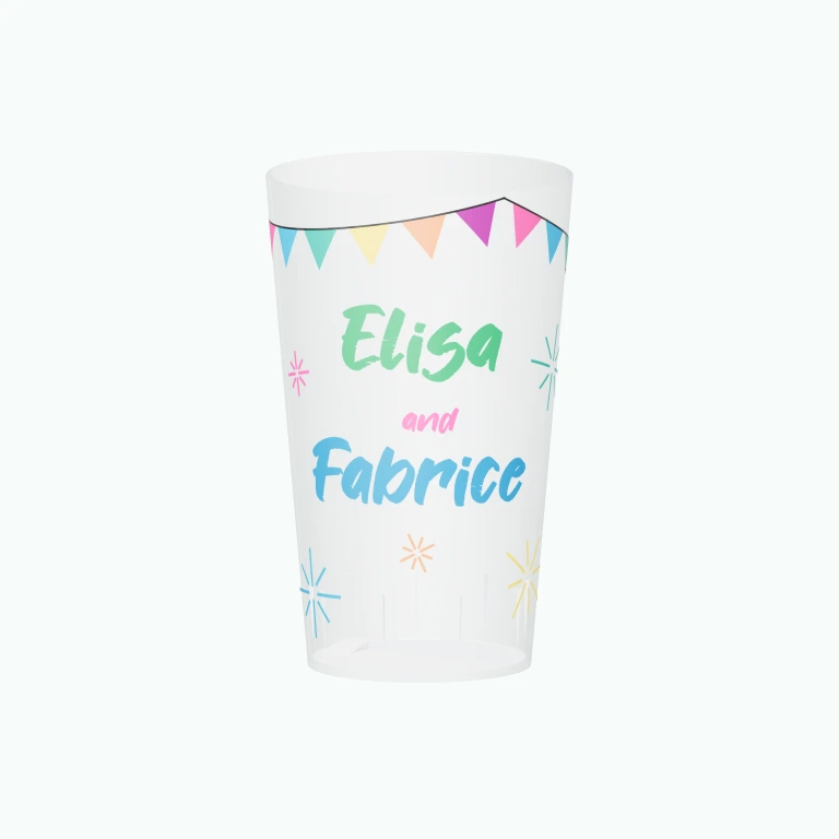 Festive wedding anniversary design on a cup