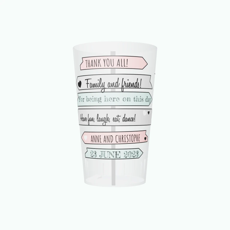 Wedding thank-you signs design on a cup