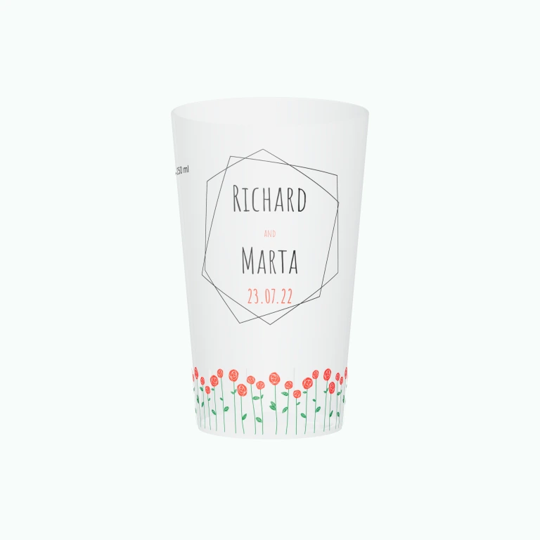 Rose wedding design on a cup