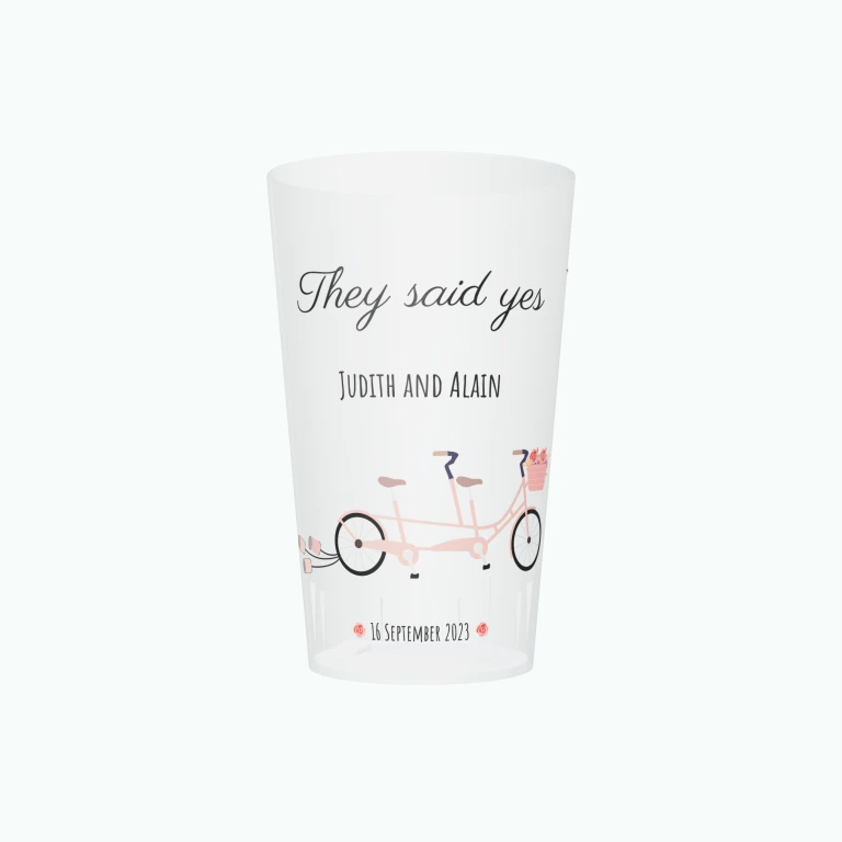 Tandem wedding design on a cup