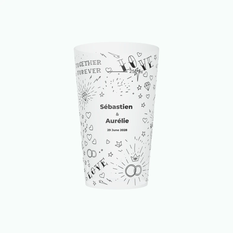 Wedding tattoos design on a cup