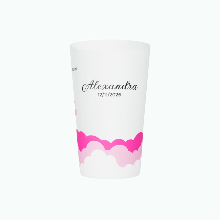 Pink baby clouds design on a cup