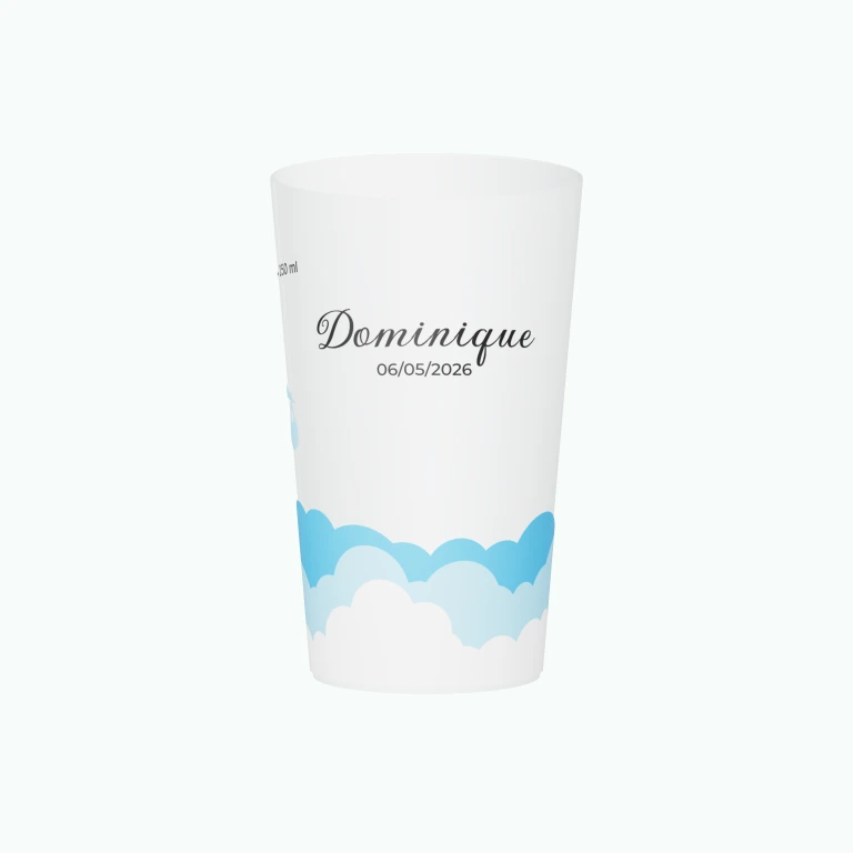 Blue baby clouds design on a cup