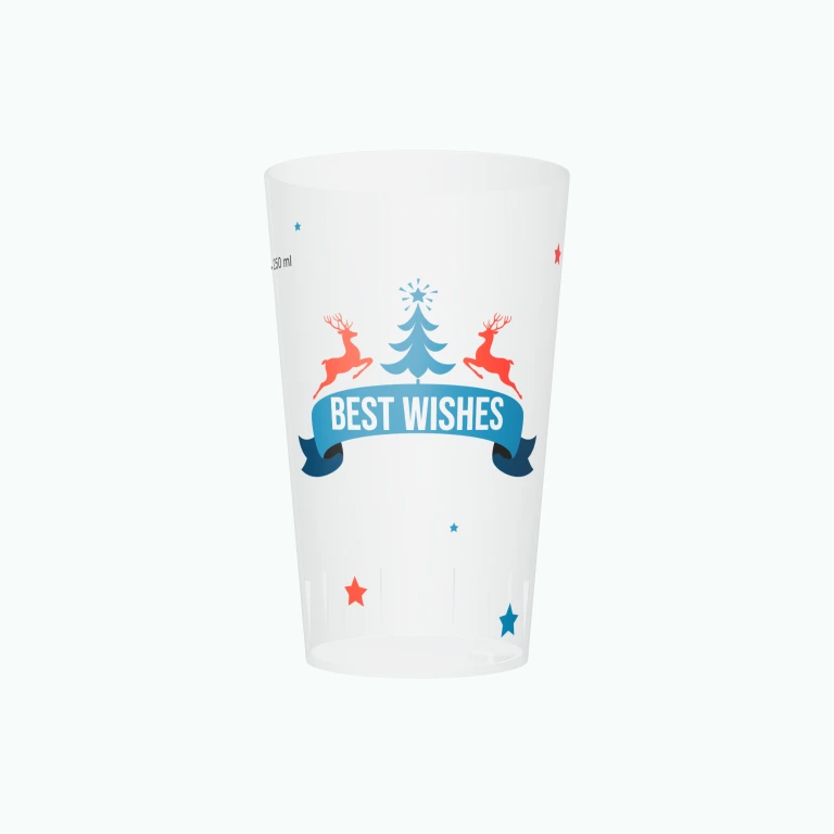 Reindeer and Christmas tree design on a cup