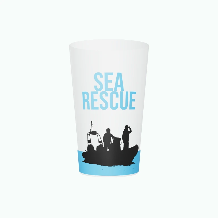 Sea rescue design on a cup