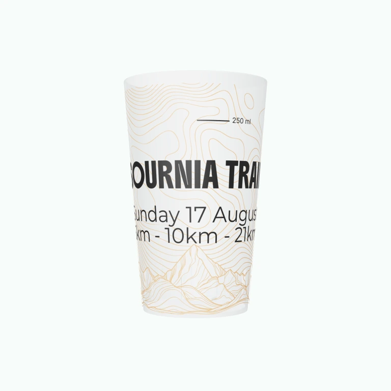 Topographic trail design on a cup